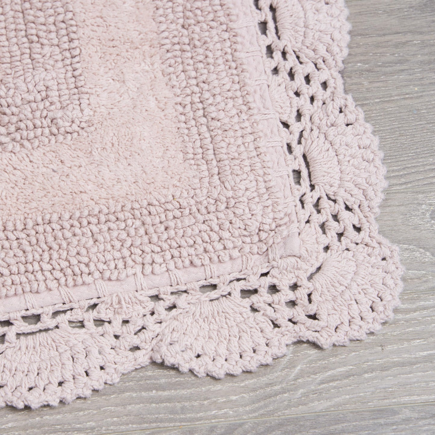 Laura Ashley Absorbent Bath Mat Reversible Crochet Soft and Plush Bathroom Mat 100% Cotton 24x40 Bath Rug, Blush Pink