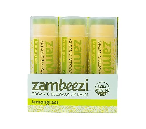 ZAMBEEZI Organic, Fair Trade Beeswax Lip Balm - Lemongrass 3 Pack - Ethically Sourced