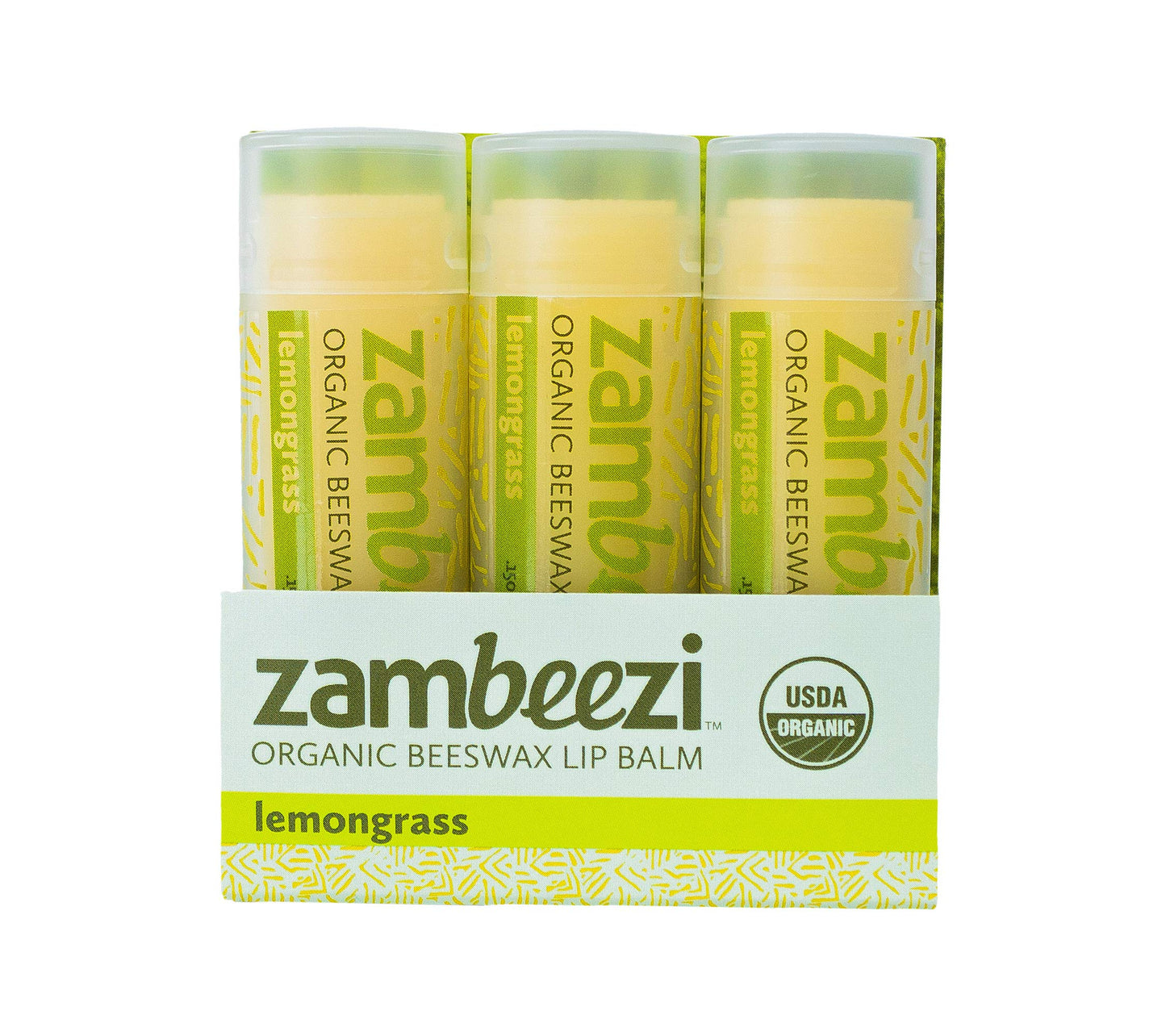 ZAMBEEZI Organic, Fair Trade Beeswax Lip Balm - Lemongrass 3 Pack - Ethically Sourced