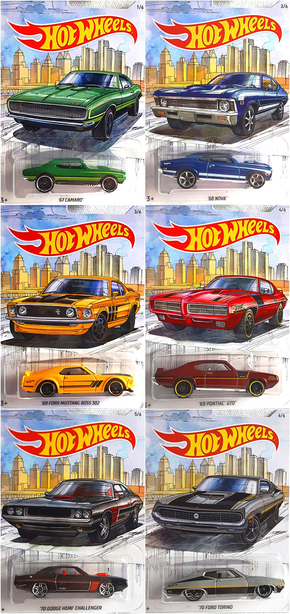 Hot Wheels Detroit Muscle Car Complete Series 6 Car Set