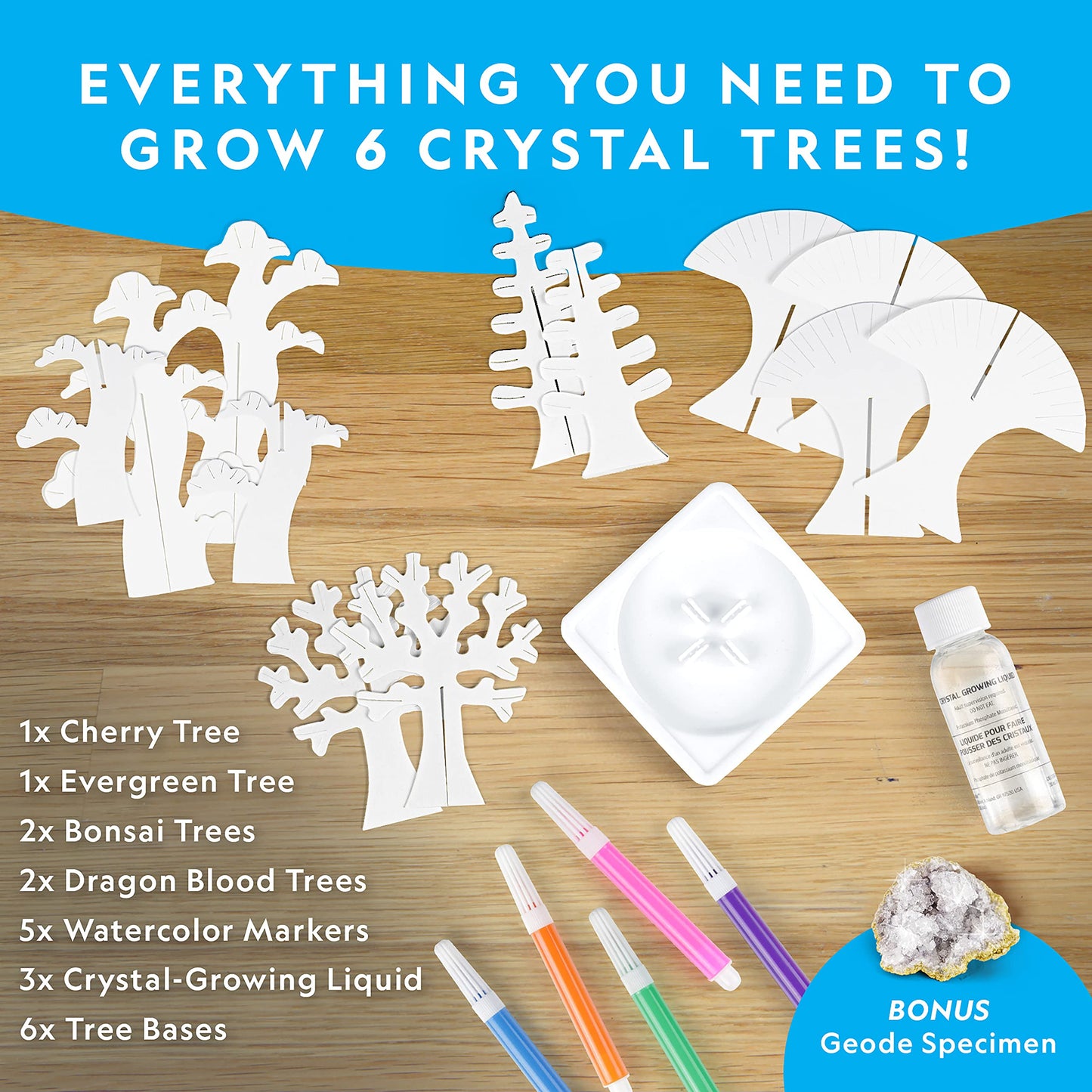 National Geographic Crystal Growing Craft Kit – Grow 6 Crystal Trees in 6 Hours, Educational STEM Arts & Crafts Kit with Geode & Art Supplies for Kids