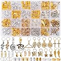 Vaikby 201PCS Hair Jewelry Beads for Braids, Gold and Silver Hair Dreadlock Accessories, Metal Hair Rings, Hair Charms Pendants, Braid Cuffs Clips