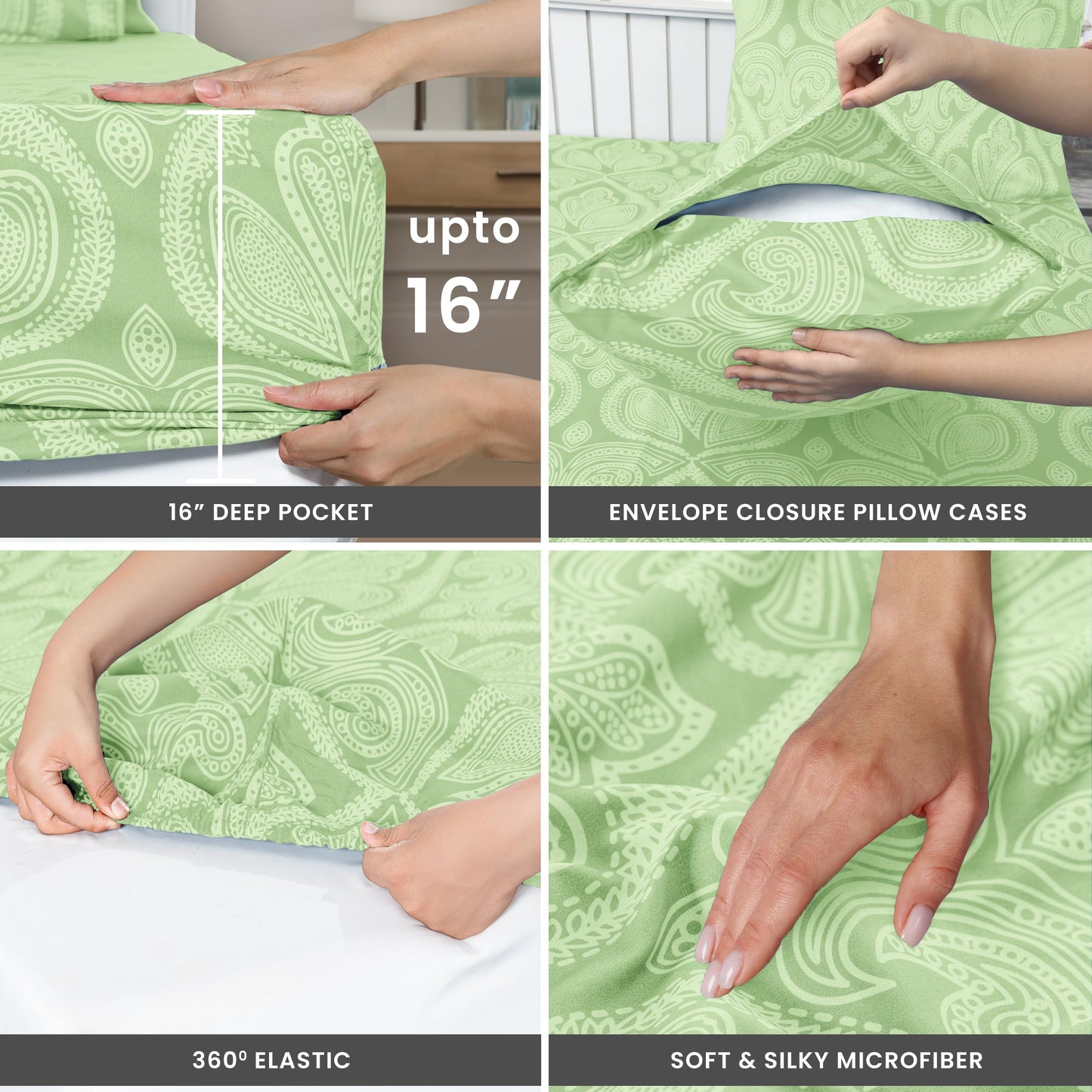 Hannah Linen Paisley Full Sheet Set, 4 PC Soft Microfiber Wrinkle Free Sheets - Luxurious Printed Bed Sheets Includes Flat Sheet, Fitted Sheet with