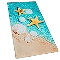 Softerry Starfish & Seashells Beach Towel 30 x 60 inch Velour Terry 100% Cotton, Blue and Sand