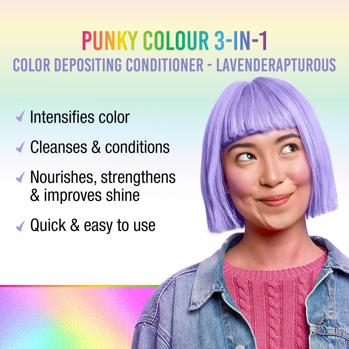 Punky Colour 3-in-1 Color Depositing Conditioner & Hair Cleanser - Lavenderapturous, Semi Permanent Hair Color Conditioner, Long-Lasting Hair-Dye, 8.5