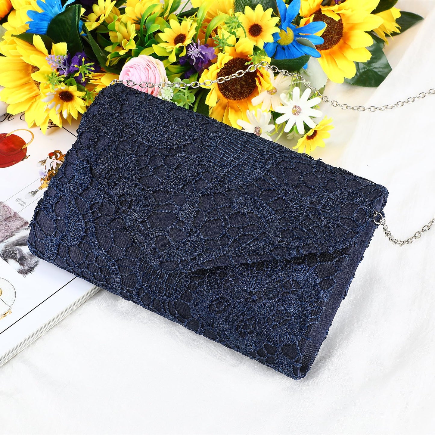 UBORSE Lace Clutch Purses for Women Royal Blue Floral Evening Bag Envelope Formal Clutch Bag Party Prom Cocktail Purses