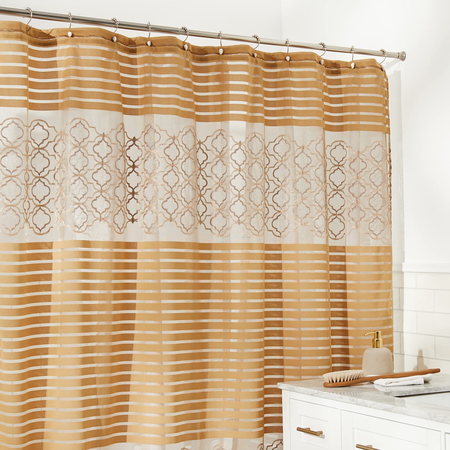 Popular Bath Shower Curtain, Spindle Collection, 70" x 72", Gold