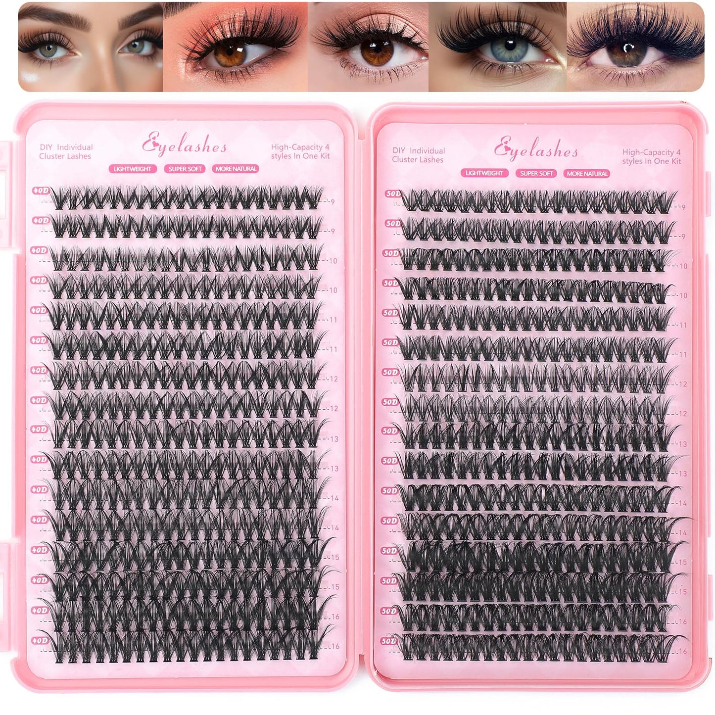 Manga Lash Clusters, 640 Pcs Eyelashes Clusters Extensions 9-16mm Individual Lashes D Curl Fluffy Wispy False Eyelashes Thin Band (40D&50D) Beauty and Personal Care OLLAVO Default Title