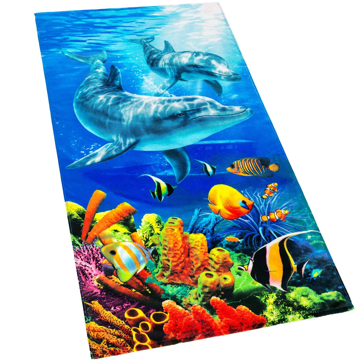 Softerry Dolphins Beach Towel 30 x 60 inch 100% Cotton Coral Reef and Fishes Tropical Island (Dolphins, One Towel)