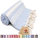 Bazaar Anatolia Turkish Beach Towel - 100% Cotton, Quick Dry, Sand Free Towel for Bathroom, Travel, Camping - Oversized 71x39 Inches - Stripe Light…