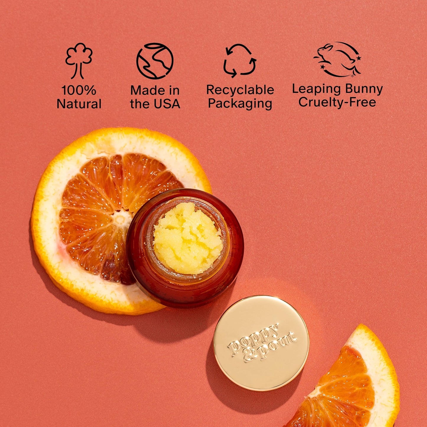 Poppy & Pout Natural Lip Scrub, Moisturizing Sugar Scrub for Dry Lips, Lip Scrubber Exfoliator with Essential Oils Smooths and Hydrates Lips, In