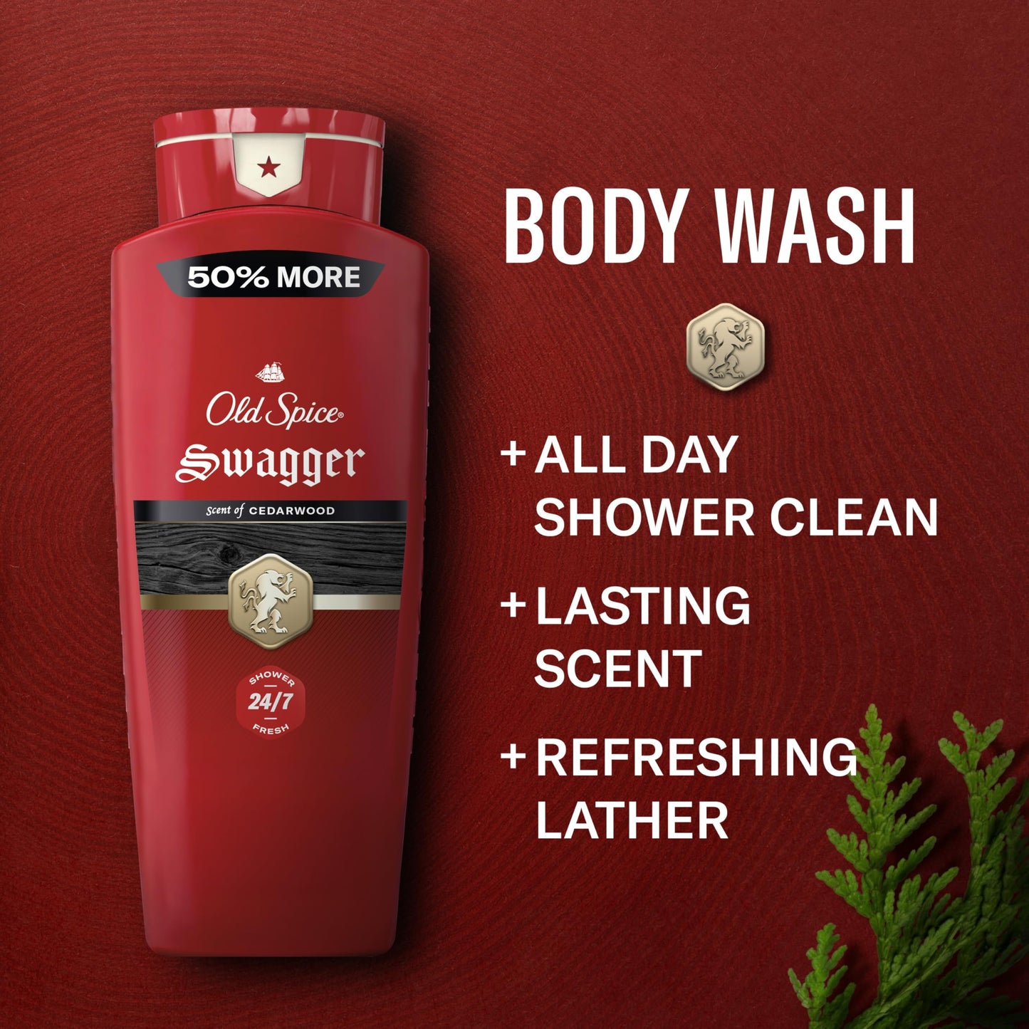 Old Spice Body Wash for Men, 24/7 Shower Fresh, Refreshing Clean with Moisturizing Formula, Long-Lasting Fragrance, Red Collection, Swagger with Lime Beauty and Personal Care Old Spice