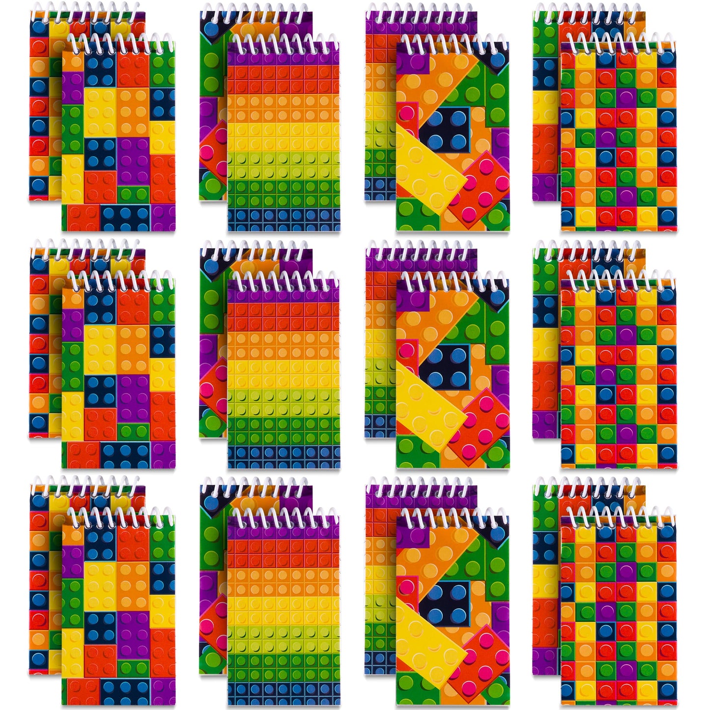 Bedwina Mini Building Block Notebooks Bulk 32 Pack – Pocket Spiral Notepads in Brick Styles, Party Favors, Goodie Bag Stuffers, Classroom Rewards