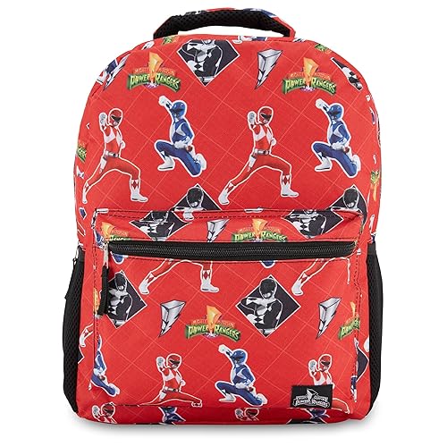 Power Rangers Classic Allover Backpack - Red, Pink, Black, Green Yellow and Green Ranger - Official School Bookbag (Red)