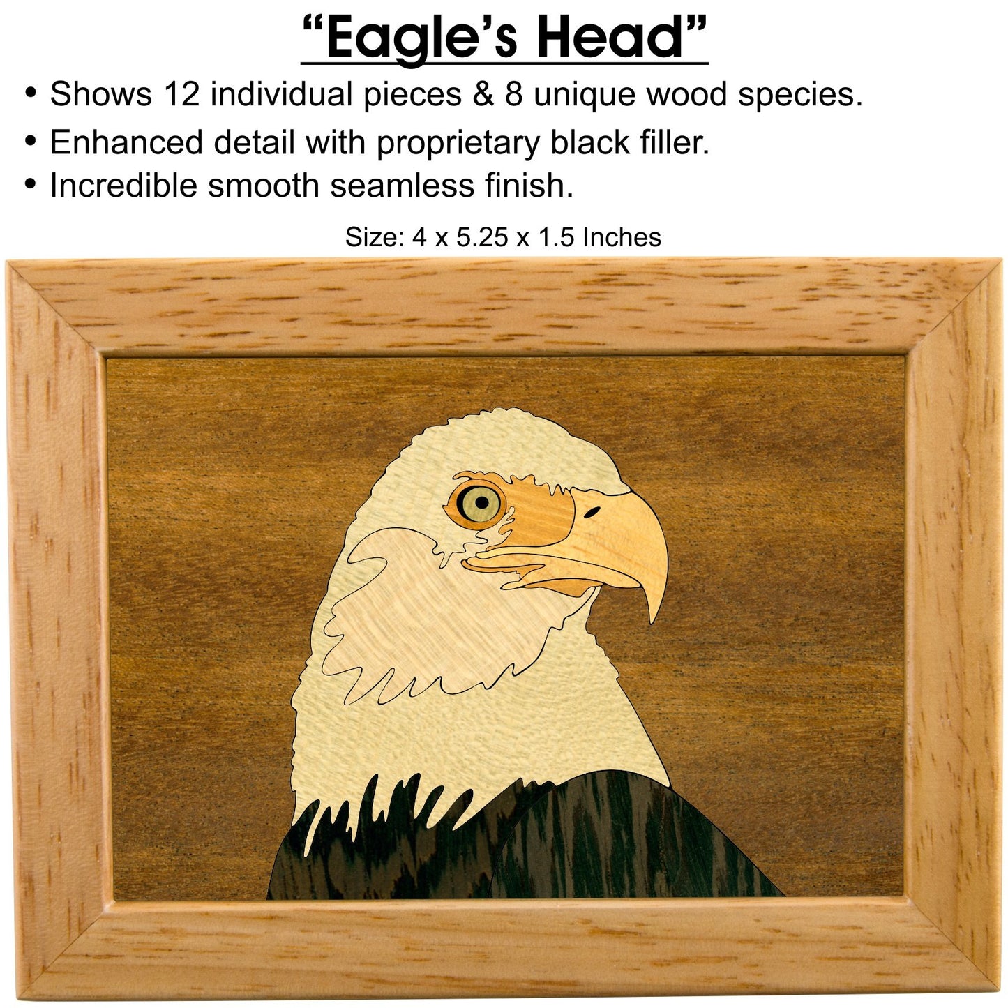 Wood Art Eagle Box - Handmade USA - Unmatched Quality - Unique Original Art Work - Scout Gift, Ring Trinket Jewelry Box (#4101 Eagle Head 4x5x1.5)