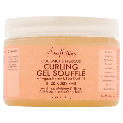SheaMoisture Curling Gel Souffle for Thick, Curly Hair Coconut & Hibiscus to Moisture and Protect Hair 12 oz