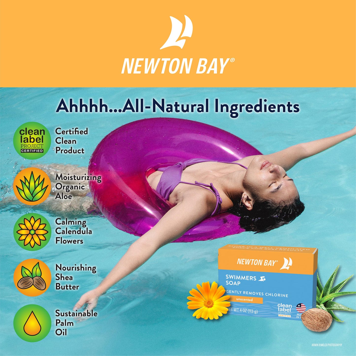 Newton Bay Swimmers Soap | All Natural Body and Face Wash Soap Bar | Gently Washes Away Chlorine After Swimming | Revitalizes Sensitive Skin | 5-Pack