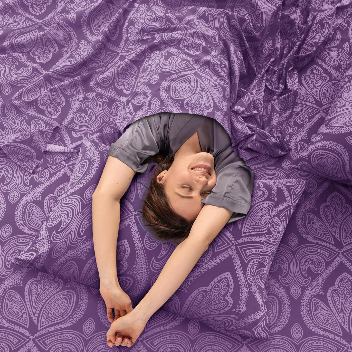 LUX Décor Paisley Full Sheet Set - 6 Piece Ultra-Soft Microfiber Bed Sheets with Flat Sheet, 16 Inches Deep Pocket Fitted Sheet & 4 Pillowcases,