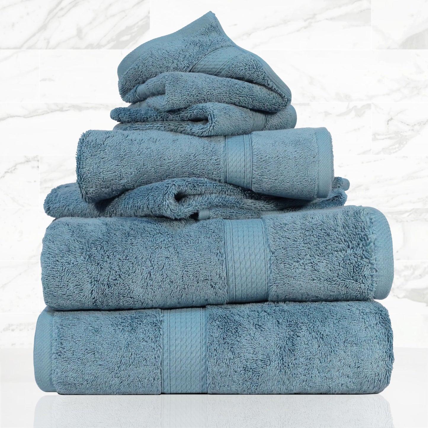 Superior Egyptian Cotton Pile 6 Piece Towel Set, Includes 2 Bath, 2 Hand, 2 Face Towels/Washcloths, Ultra Soft Luxury Towels, Thick Plush Essentials…
