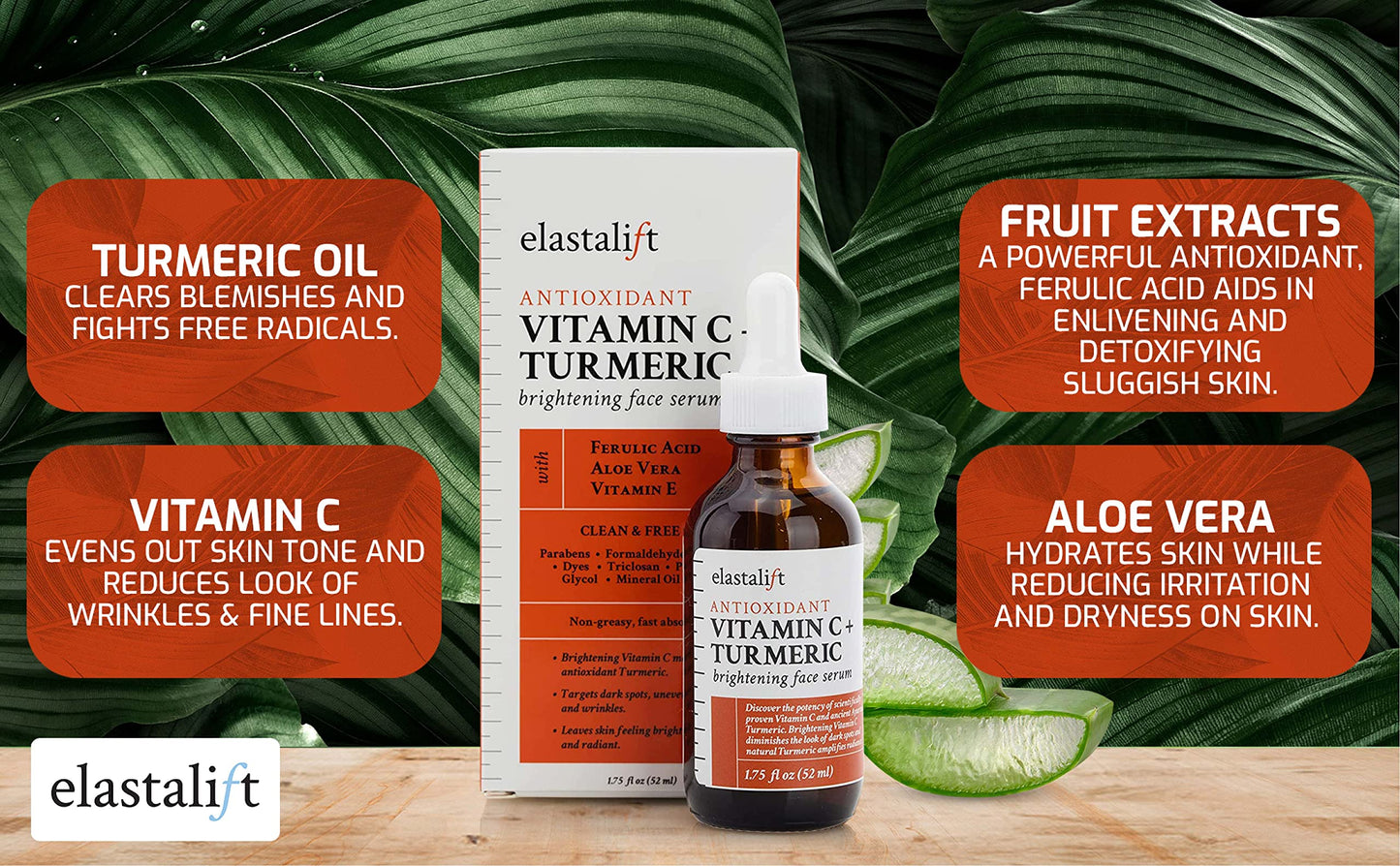 Elastalift Concentrated Vitamin C + Turmeric Oil Anti Aging Facial Serum Skin Care Booster - Promote Clear & Brighten Skin Tone - Hydrate Dry Skin