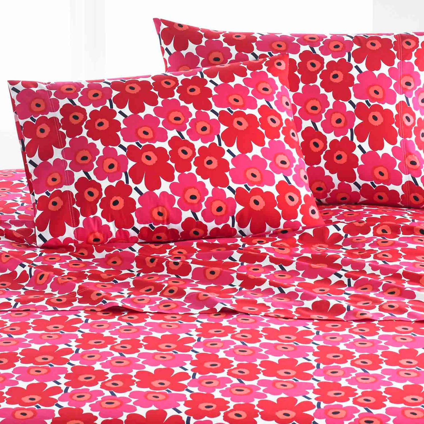 Marimekko - Pillowcase Set, Cotton Percale Bedding, Smooth & Cool Home Decor (Mini Unikko Red, Standard)