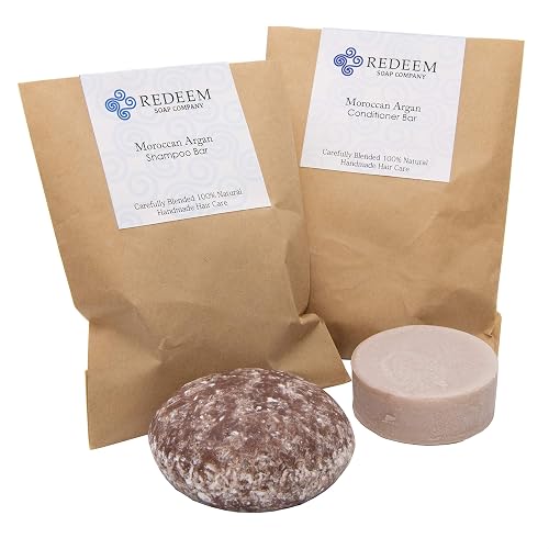PURE SABAO Moroccan Argan Shampoo and Conditioner Bars - Made in USA, Zero Waste, SLS & Paraben Free (3oz Shampoo, 1oz Conditioner)