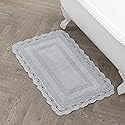Laura Ashley Absorbent Bath Mat Reversible Crochet Soft and Plush Bathroom Mat 100% Cotton 24x40 Bath Rug, Light Grey