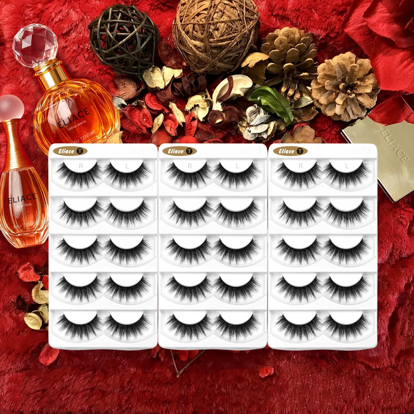 Eliace False Eyelashes Natural look Cat Eye Lashes Wispy Strips 15 Pairs 3D Mink Lashes Fake Eyelashes Faux Fluffy,Winged Fox Eyelashes, Soft Thin