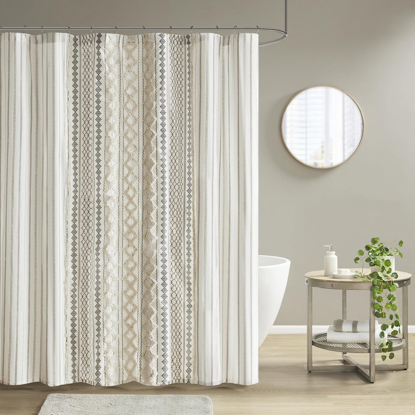 INK+IVY Imani Tufted Chenille 100% Cotton Shower Curtains Machine Washable, Modern Home Bathroom Décor Bathtub Privacy Screen, 72" x 72", Ivory