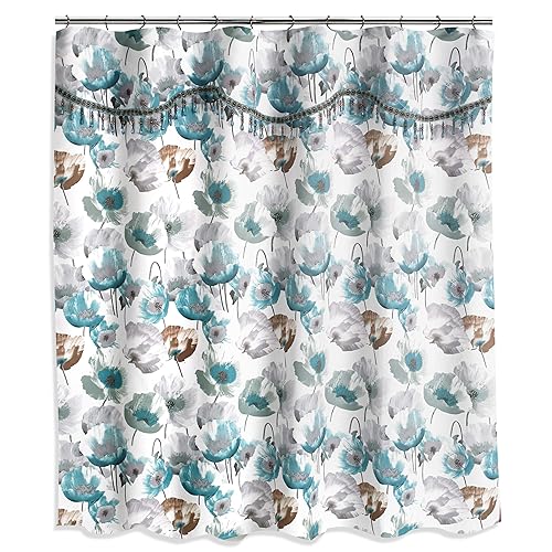 Popular Bath Poppy Fields, Shower Curtain, Aqua
