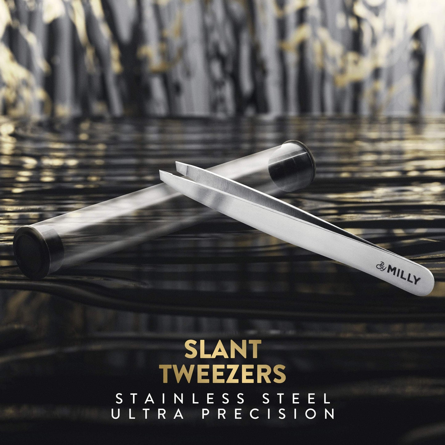 By MILLY Professional Slanted Tweezers for Women & Men | High Carbon Stainless Steel Sharp Tweezer | Tweezers for Women Facial Hair Plucking