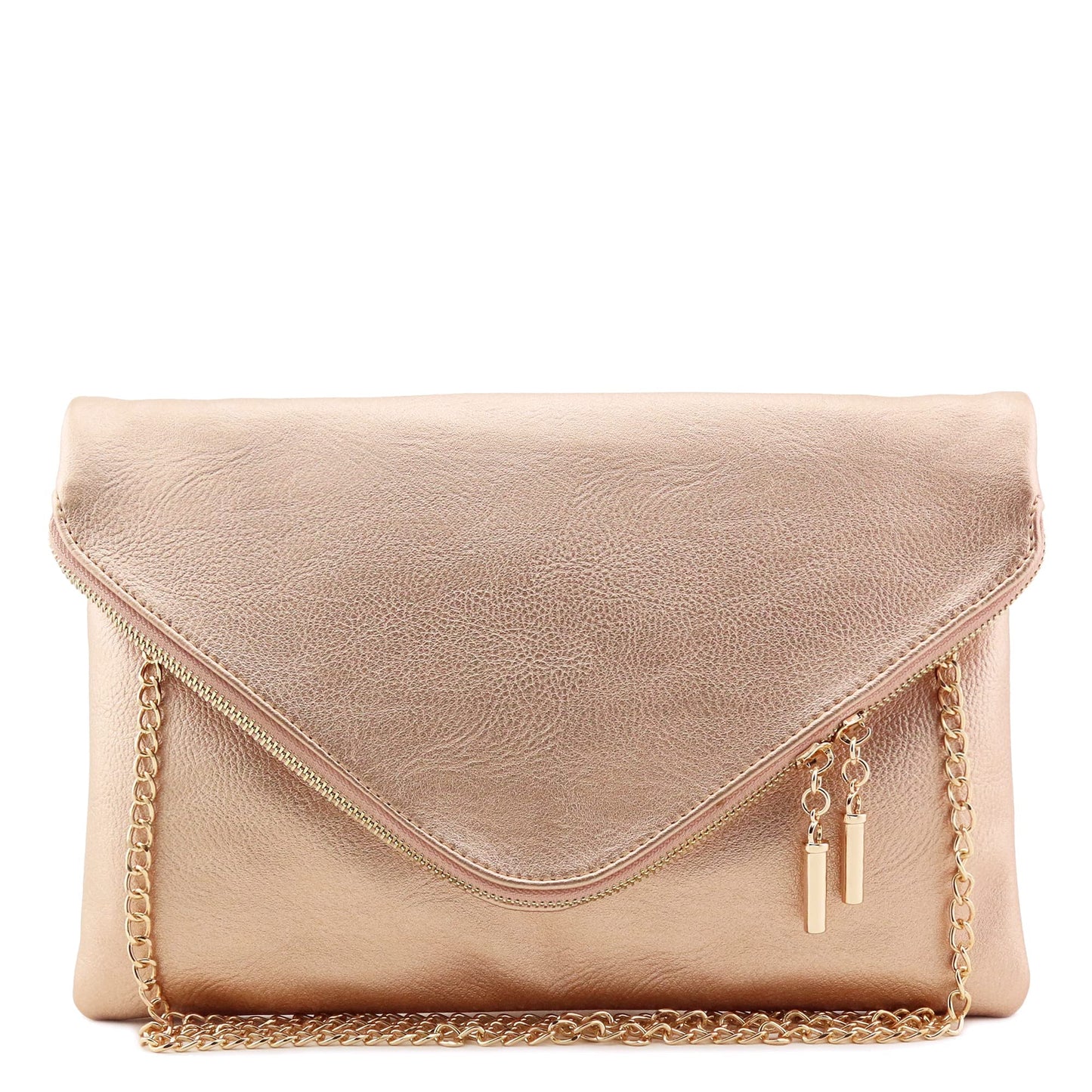 FashionPuzzle X-Large Envelope Clutch Bag with Chain Strap (Rose Gold)