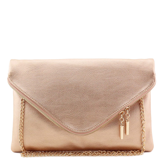 FashionPuzzle X-Large Envelope Clutch Bag with Chain Strap (Rose Gold)