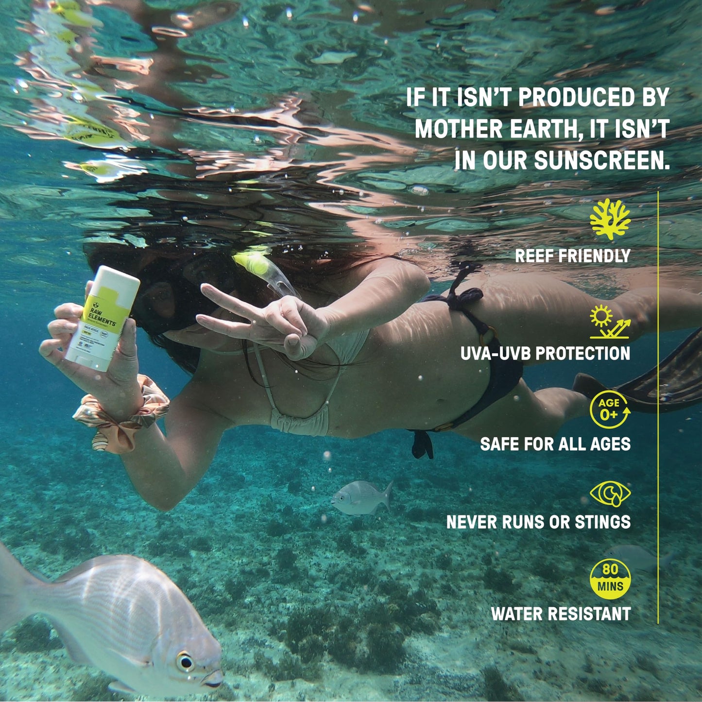 Raw Elements Face Stick SPF 50 All-Natural Mineral Sunscreen - Reef Safe, Water Resistant, Broad Spectrum UVA/UVB Protection, Safe For All Ages