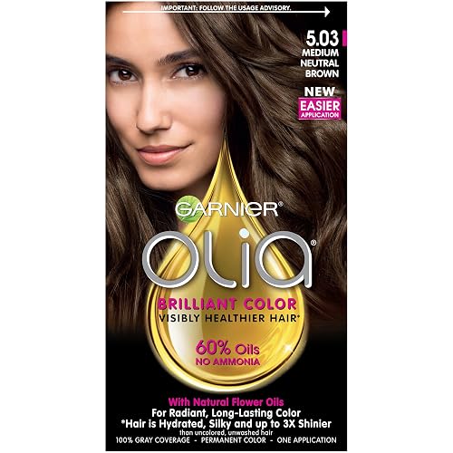 Garnier Olia Ammonia-Free Brilliant Color Oil-Rich Permanent Hair Color, 5.03 Medium Neutral Brown (Pack of 1) Brown Hair Dye