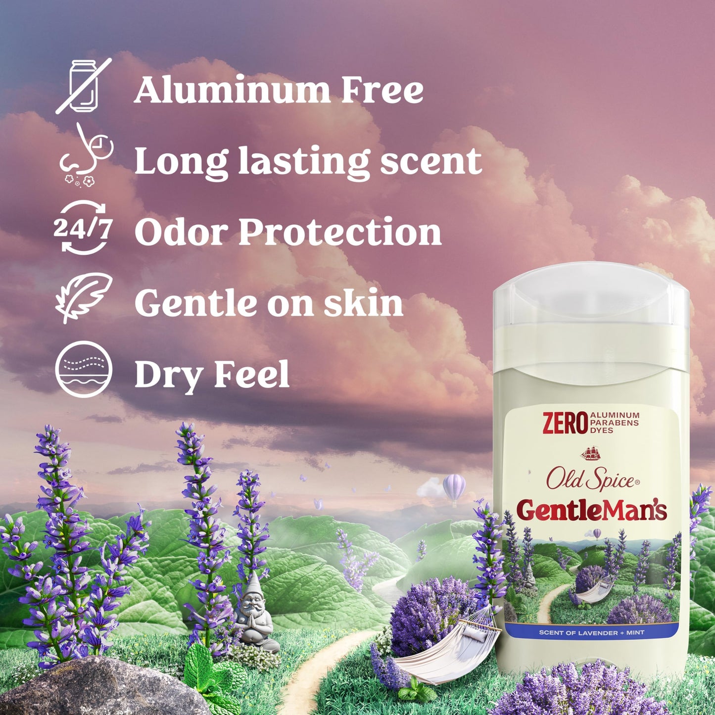 Old Spice GentleMan's Aluminum Free Dry Feel Deodorant for Men, 24/7 Lasting Freshness, Gentle on Skin with Skin Conditioners, Lavender + Mint Scent