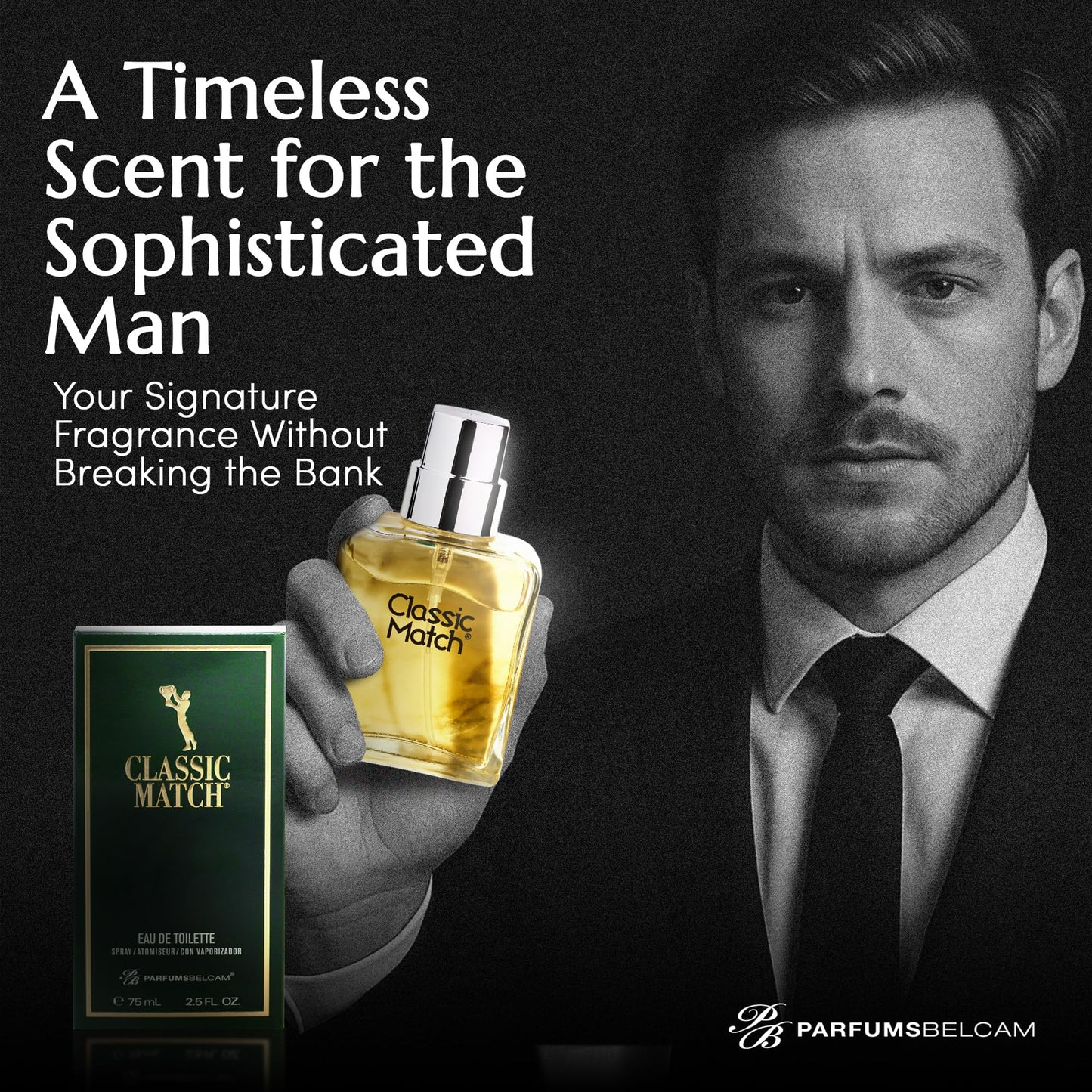 PB ParfumsBelcam Classic Match Green Eau De Toilette Spray for Men - Fresh Chypre Cologne, Bergamot, Basil, Musk, Long-Lasting Masculine Fragrance