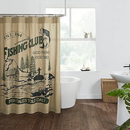 Pine Valley Quilts Fishing Club Cabin Rustic Lake House Shower Curtain 72x72