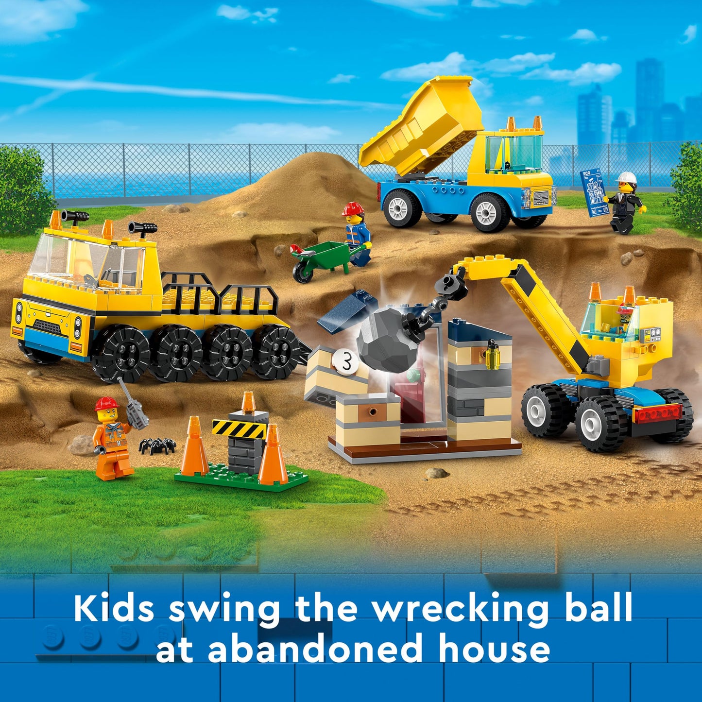 LEGO City Construction Trucks and Wrecking Ball Crane 60391 Building Toy Set for Toddler Kids Ages 4+, Includes 3 Construction Vehicles, an Abandoned…
