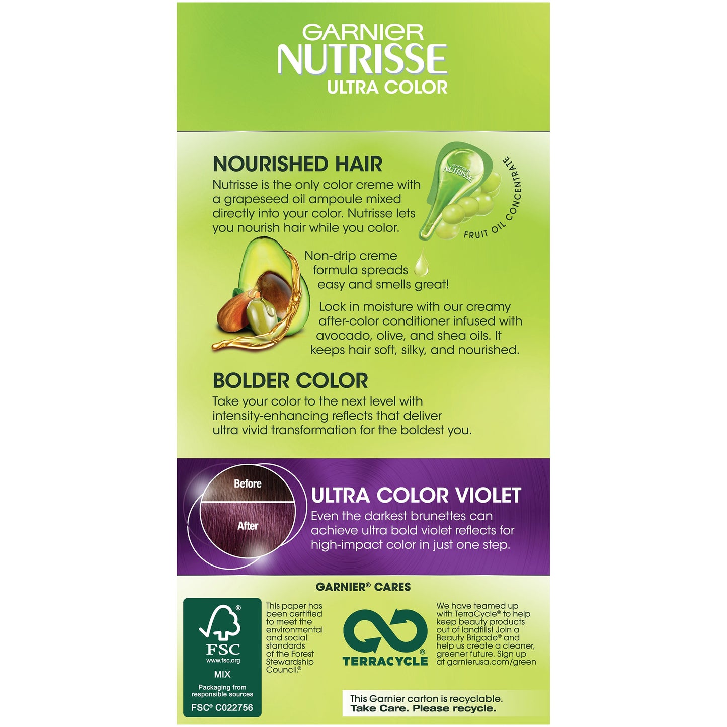 Garnier Nutrisse Ultra Color Nourishing Permanent Hair Color Cream, V2 Dark Intense Violet (1 Kit) Purple Hair Dye