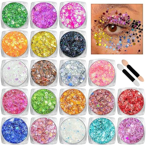 Body Glitter Face Glitter Makeup Festival Glitter, 20 Colors Face and Body Glitter Gel, Hair Glitter Gel, Body Makeup