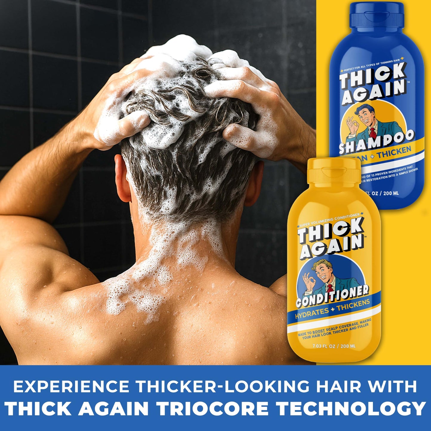 Thick Again Men's Hair Thickening Shampoo & Conditioner System with TrioCore Scalp Care Technology - Natural Solution for Fuller, Thicker-Looking Hair