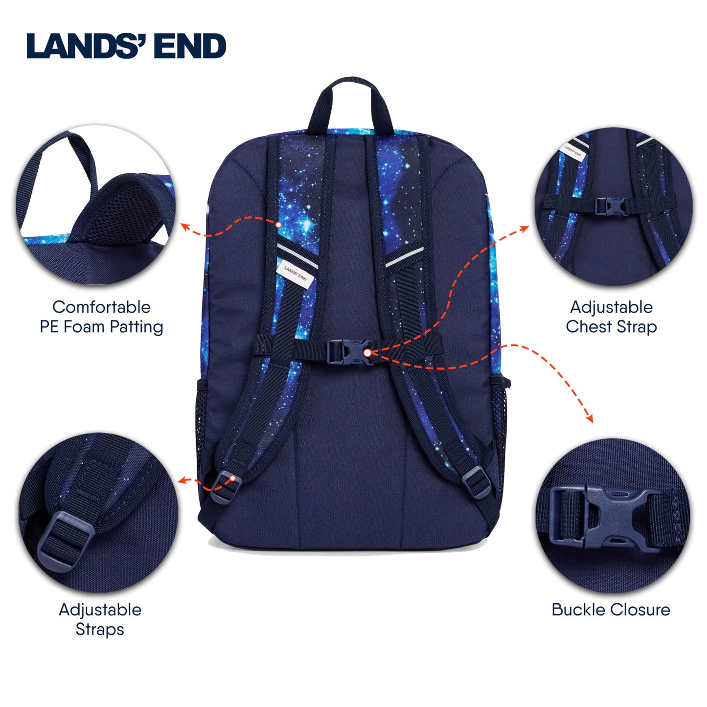 Lands' End Unisex Kids Medium ClassMate Lightweight Durable Elementary School Backpack, Pro Star Navy