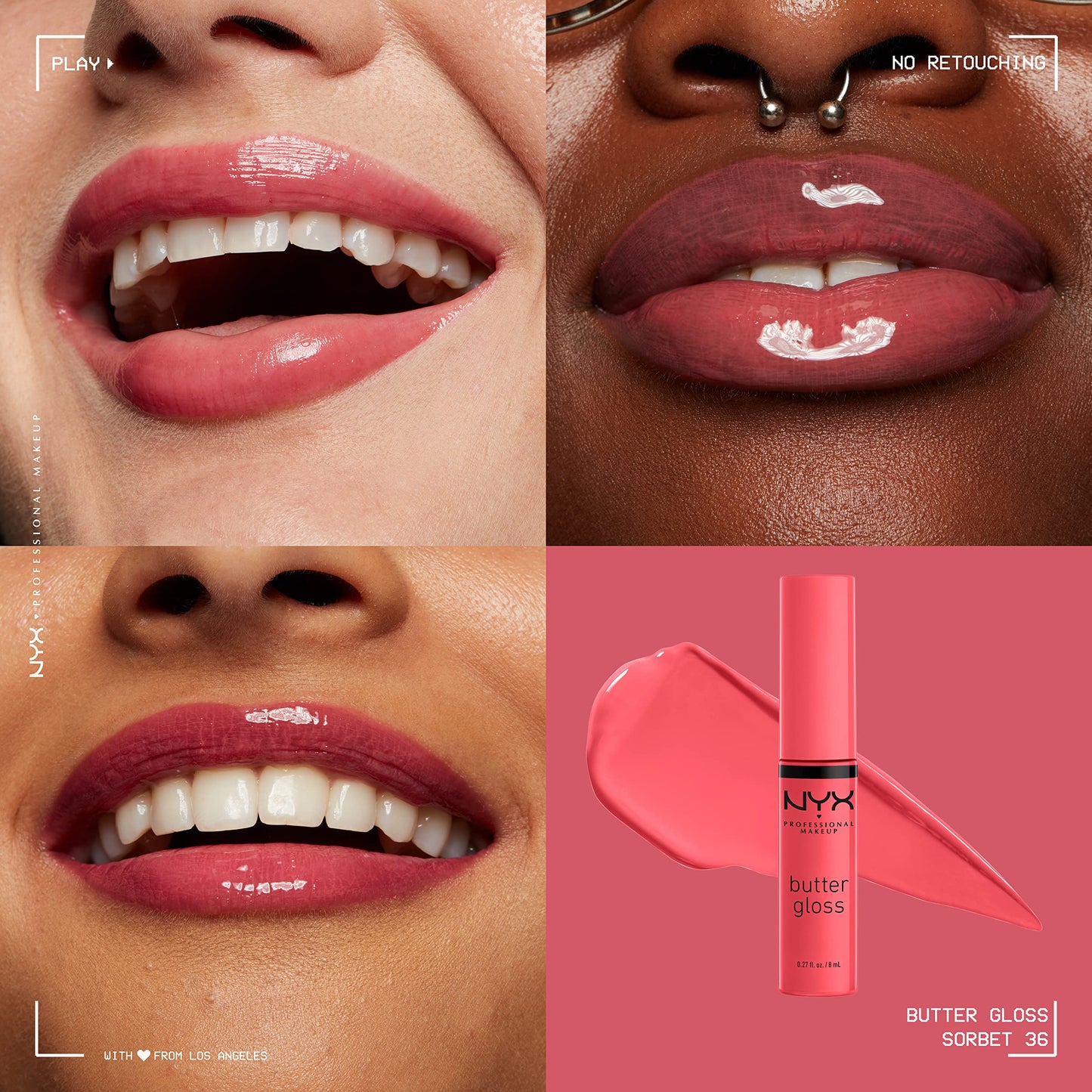 NYX PROFESSIONAL MAKEUP Butter Gloss, Non-Sticky Lip Gloss - Sorbet (Vibrant Coral)