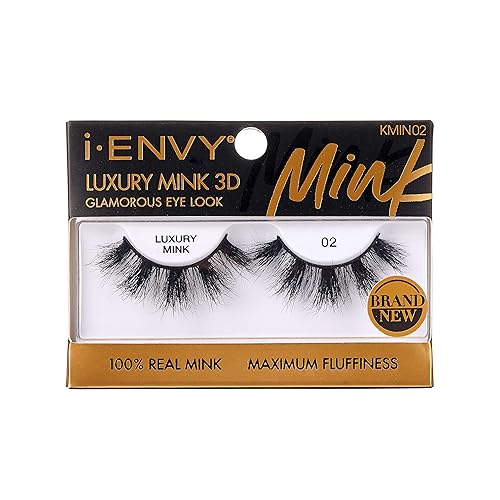 i-ENVY Luxury Mink Collection False Eyelashes 100% Real Mink Glamorous Eye Look Lashes Maximum Fluffiness 3D Multi-Curl Angle (1 Pack)