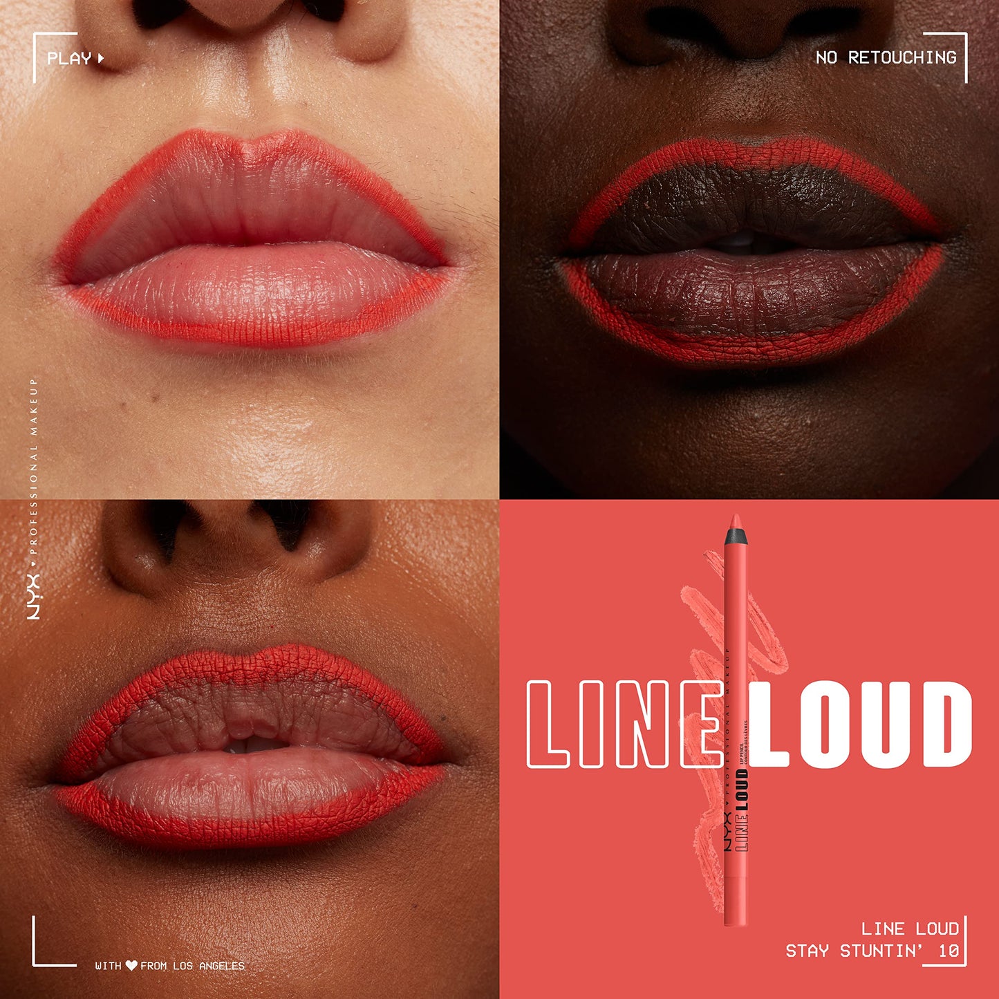 NYX PROFESSIONAL MAKEUP Line Loud Lip Liner, Longwear and Pigmented Lip Pencil with Jojoba Oil & Vitamin E - Stay Stuntin' (Midtone Bright Orange)