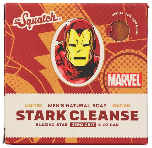 Dr. Squatch All Natural Men's Soap Bar Marvel Stark Cleanse Ironman Limted Edition with Zero Grit Blazing-Star 5oz with Natural Oils