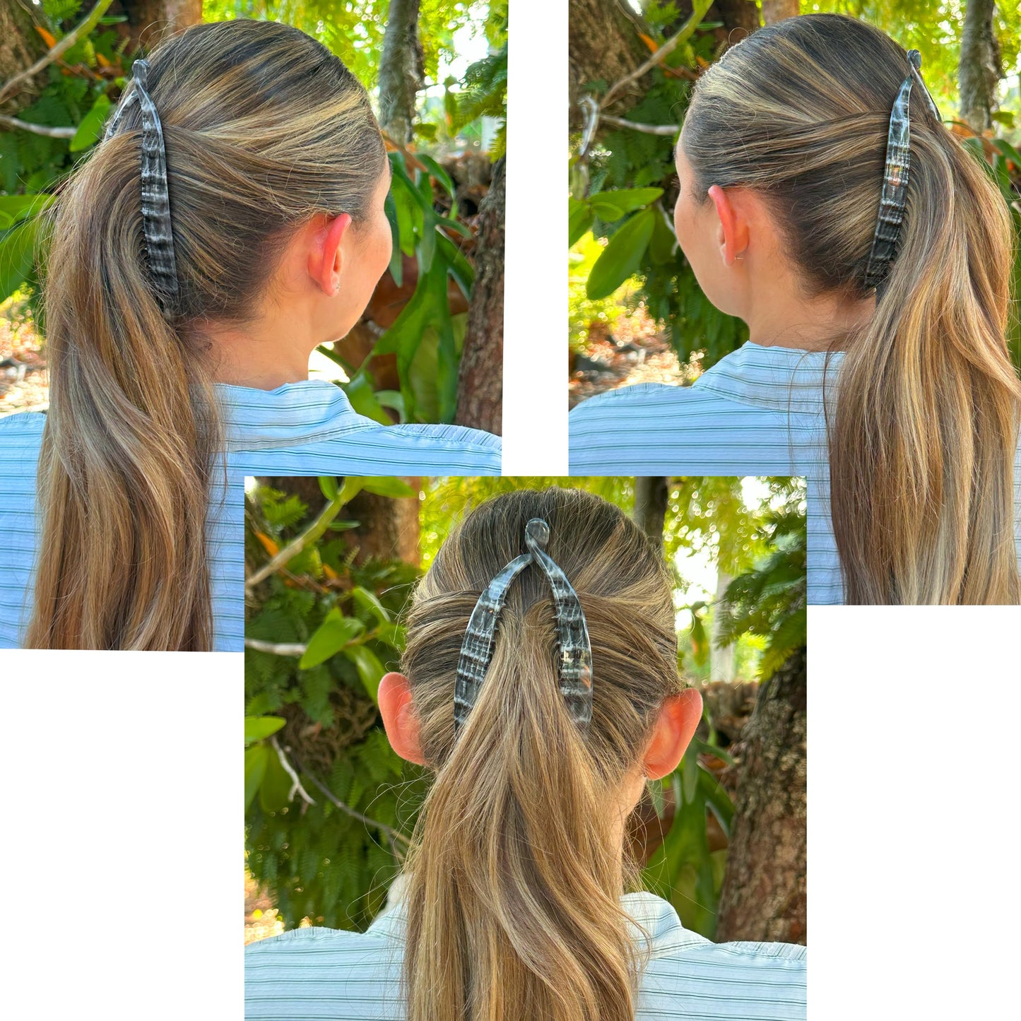 Camila Paris CP3100 French Extra Large Banana Clip Hair Comb, Gray Classic Banana Clips Hair for Thick Hair Ponytail Holder Interlocking Styling Clips