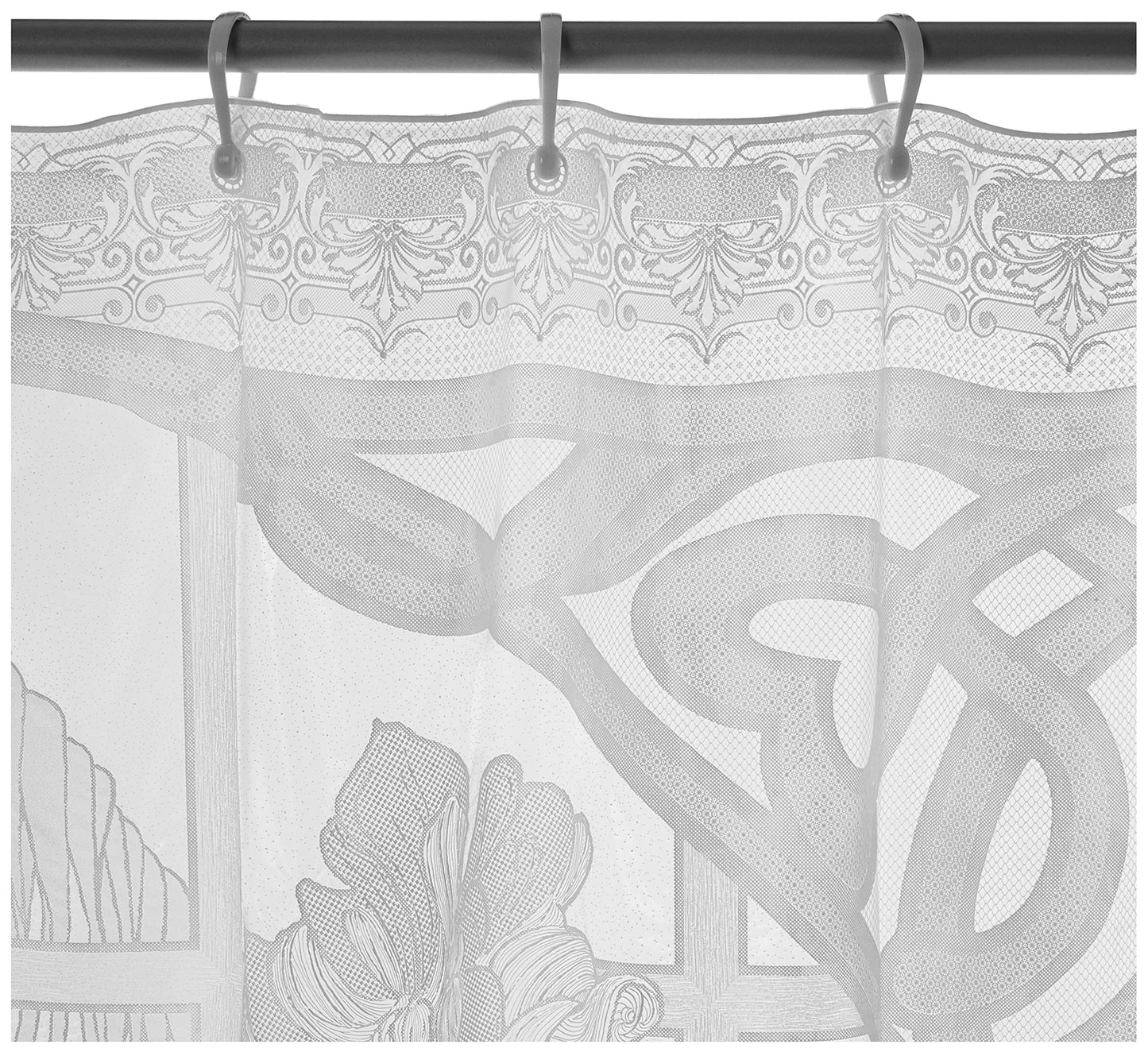 Shower Curtain Floral Design, 12 Hooks, Vinyl Lace Textured, Clear, 72x72 Inches