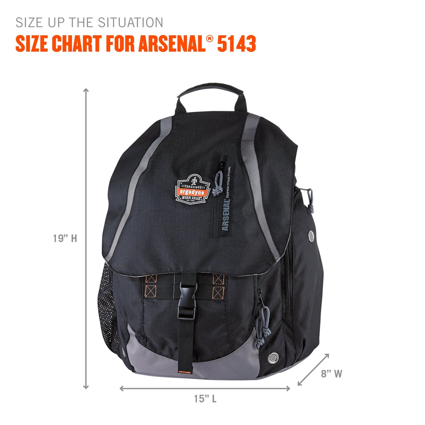 Ergodyne Arsenal 5143 Backpack, Padded Shoulder Straps, Rucksack Design for Maximum Storage, Black